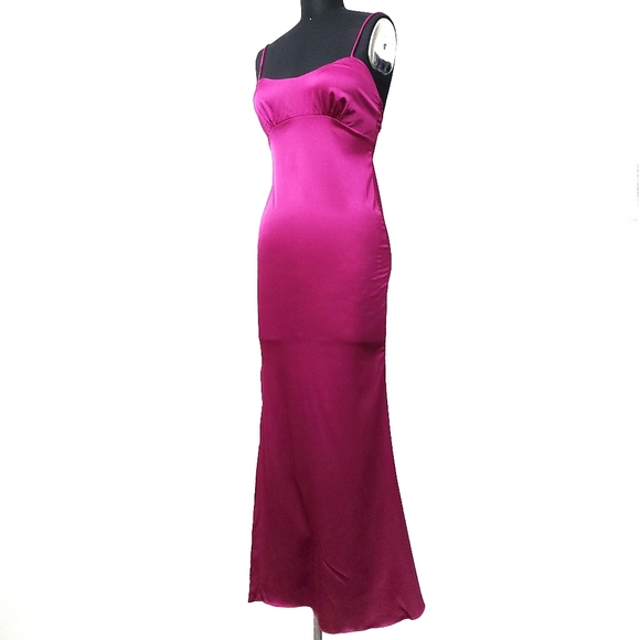 Fame & Partners Barbiecore 90s Y2K Satin Thigh Slit Maxi Dress - Picture 5 of 10